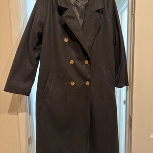 SHEIN Black Double-Breasted Pea Coat with Gold Buttons